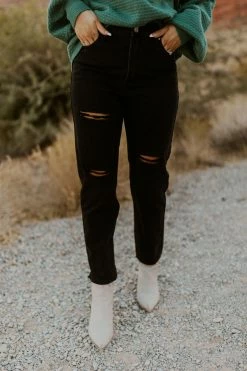 Denim Lounge THE GIANNA HIGH RISE DISTRESSED JEANS IN BLACK BOTTOMS