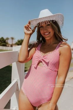 PINK DESERT TIE FRONT ONE PIECE SWIMSUIT IN SUMMER GINGHAM