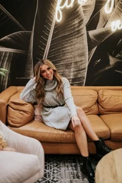 Hem & Thread DRESSES THE HOLLIE TURTLENECK SWEATER DRESS IN HEATHER GREY