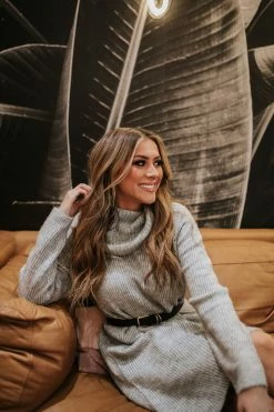 Hem & Thread DRESSES THE HOLLIE TURTLENECK SWEATER DRESS IN HEATHER GREY