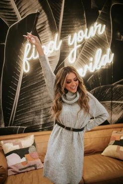 Hem & Thread DRESSES THE HOLLIE TURTLENECK SWEATER DRESS IN HEATHER GREY