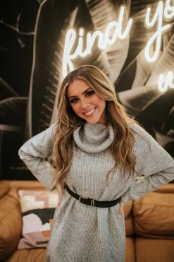 Hem & Thread DRESSES THE HOLLIE TURTLENECK SWEATER DRESS IN HEATHER GREY