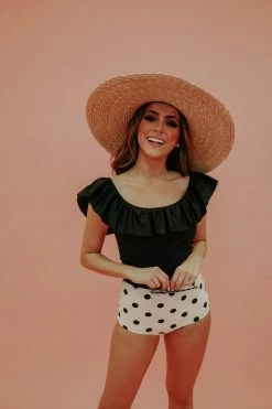 PINK DESERT RUFFLE MIDKINI IN BLACK SWIM