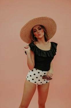 PINK DESERT RUFFLE MIDKINI IN BLACK SWIM