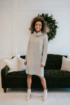 Hem & Thread DRESSES THE HOLLIE TURTLENECK SWEATER DRESS IN HEATHER GREY