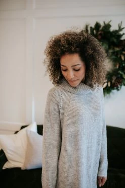 Hem & Thread DRESSES THE HOLLIE TURTLENECK SWEATER DRESS IN HEATHER GREY