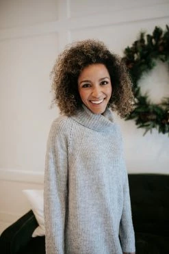 Hem & Thread DRESSES THE HOLLIE TURTLENECK SWEATER DRESS IN HEATHER GREY