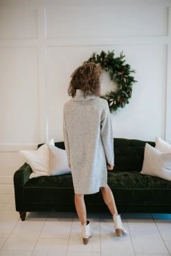 Hem & Thread DRESSES THE HOLLIE TURTLENECK SWEATER DRESS IN HEATHER GREY