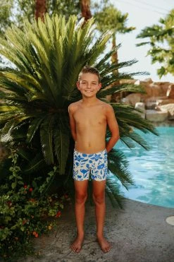 PINK DESERT BOYS EUROPEAN CUT SWIM SHORT IN BLUE FLORAL 10 PINK DESERT BOYS EUROPEAN CUT SWIM SHORT IN BLUE FLORAL