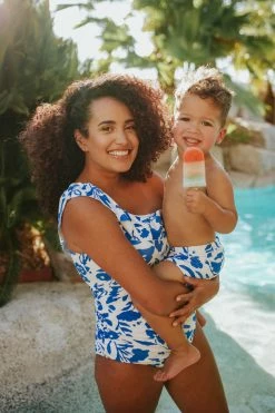 PINK DESERT BOYS EUROPEAN CUT SWIM SHORT IN BLUE FLORAL