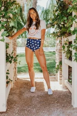 PINK DESERT HIGH WAIST SWIM BOTTOM IN SPANGLED STAR PRINT