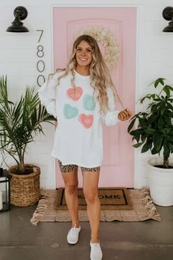 PD EXCLUSIVES THE PINK DESERT CANDY HEARTS LONG SLEEVE TOP IN WHITE