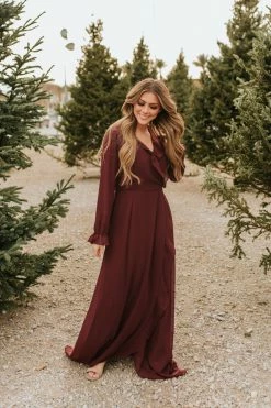 Mikarose THE WINNIE LONG SLEEVE MAXI DRESS IN WINE