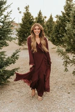 Mikarose THE WINNIE LONG SLEEVE MAXI DRESS IN WINE