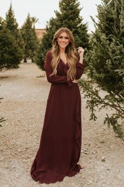 Mikarose THE WINNIE LONG SLEEVE MAXI DRESS IN WINE