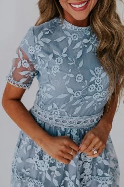 Polagram/Baevely THE DAISY CHAIN DRESS IN DUSTY BLUE DRESSES
