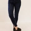 Vervet By Flying Monkey BOTTOMS THE VERVET ANKLE SLIT SKINNY JEANS IN DARK WASH