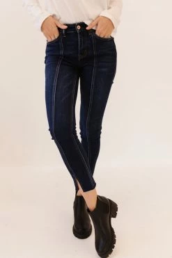 Vervet By Flying Monkey BOTTOMS THE VERVET ANKLE SLIT SKINNY JEANS IN DARK WASH
