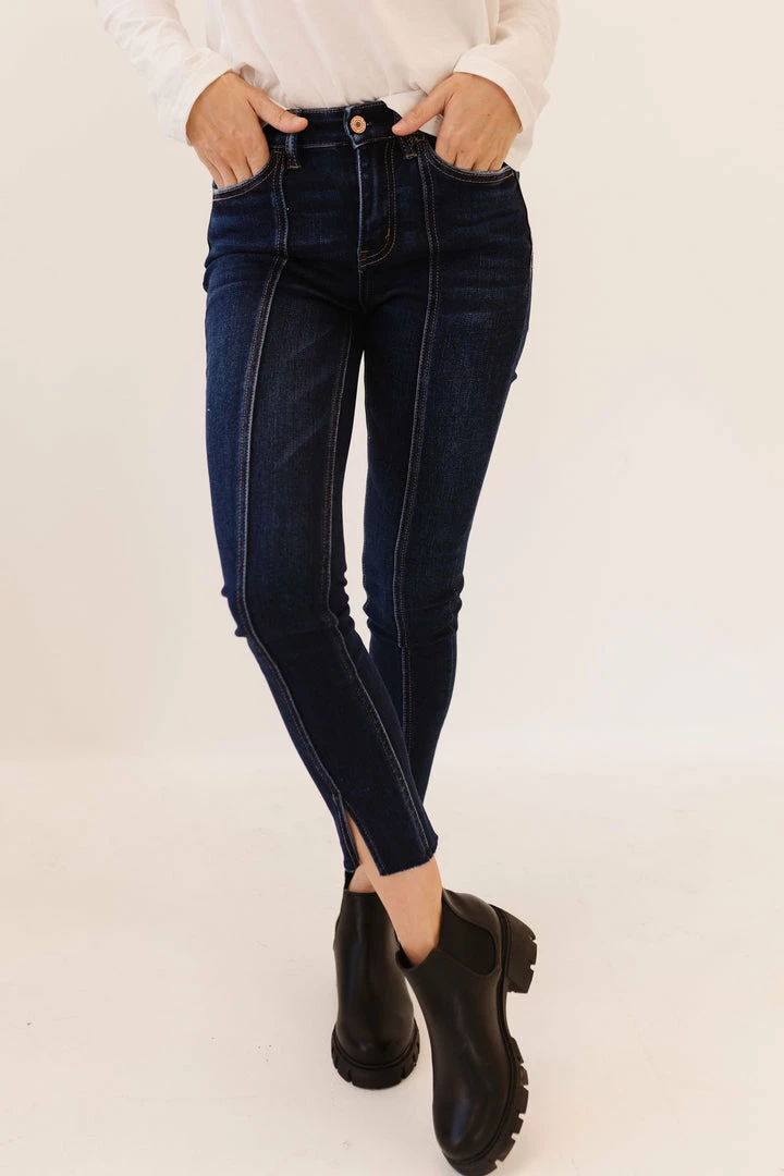 Vervet By Flying Monkey BOTTOMS THE VERVET ANKLE SLIT SKINNY JEANS IN DARK WASH 1 Vervet By Flying Monkey BOTTOMS THE VERVET ANKLE SLIT SKINNY JEANS IN DARK WASH