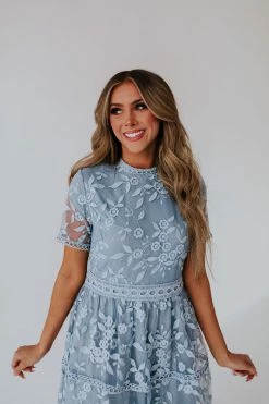 Polagram/Baevely THE DAISY CHAIN DRESS IN DUSTY BLUE DRESSES