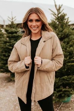 Jodifl THE PUDDLE JUMPING PUFFER JACKET IN TAUPE TOPS