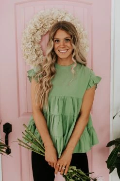 La Vida TOPS THE SAVOY BABYDOLL TOP IN SAGE