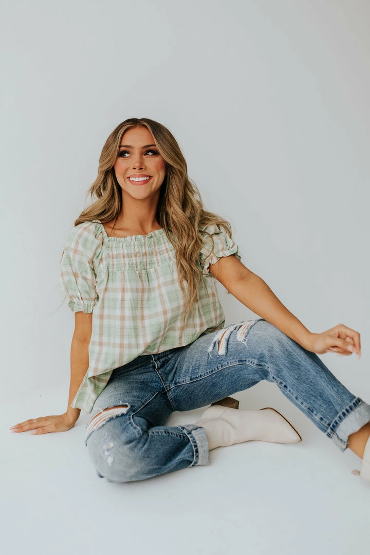 Hayden Los Angeles THE CALL ME MAYBE BABYDOLL TOP IN SAGE PLAID TOPS 2 Hayden Los Angeles THE CALL ME MAYBE BABYDOLL TOP IN SAGE PLAID TOPS