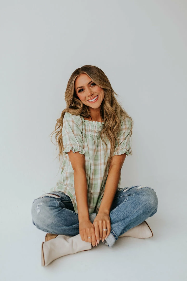 Hayden Los Angeles THE CALL ME MAYBE BABYDOLL TOP IN SAGE PLAID TOPS 3 Hayden Los Angeles THE CALL ME MAYBE BABYDOLL TOP IN SAGE PLAID TOPS