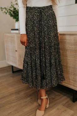 Blue B THE BECKETT MIDI SKIRT IN BLACK FLORAL SKIRTS