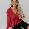 Blue Buttercup THE RYKER PEPLUM TOP IN RED TOPS