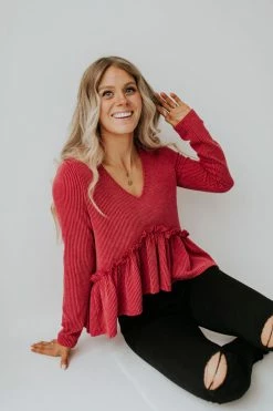 Blue Buttercup THE RYKER PEPLUM TOP IN RED TOPS
