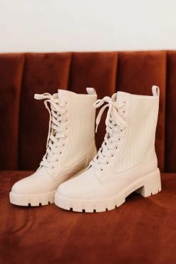 Thistle & Clover SHOES THE BRODY COMBAT BOOTS IN BONE