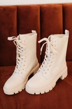 Thistle & Clover SHOES THE BRODY COMBAT BOOTS IN BONE