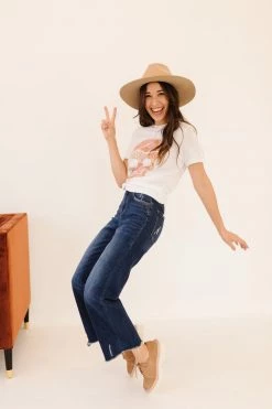 Vervet By Flying Monkey BOTTOMS THE LEONA SUPER HIGH RISE WIDE LEG JEANS IN DARK WASH