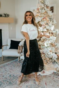 Calista THE MIDNIGHT STROLL MIDI SKIRT IN BLACK SEQUINS