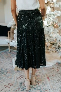 Calista THE MIDNIGHT STROLL MIDI SKIRT IN BLACK SEQUINS