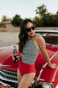 PINK DESERT VINTAGE HIGH WAIST SWIM BOTTOM IN CHERRY RED