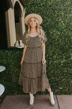 Mikarose THE BELEN TIERED FLORAL DRESS IN BLACK DRESSES