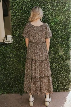 Mikarose THE BELEN TIERED FLORAL DRESS IN BLACK DRESSES