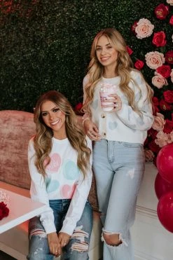 PD EXCLUSIVES THE PINK DESERT CANDY HEARTS LONG SLEEVE TOP IN WHITE