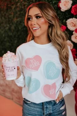 PD EXCLUSIVES THE PINK DESERT CANDY HEARTS LONG SLEEVE TOP IN WHITE