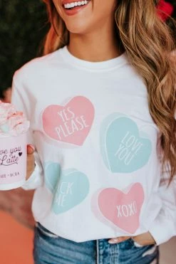 PD EXCLUSIVES THE PINK DESERT CANDY HEARTS LONG SLEEVE TOP IN WHITE