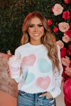 PD EXCLUSIVES THE PINK DESERT CANDY HEARTS LONG SLEEVE TOP IN WHITE