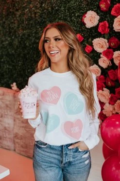 PD EXCLUSIVES THE PINK DESERT CANDY HEARTS LONG SLEEVE TOP IN WHITE