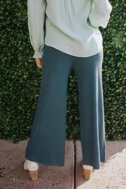 Wishlist BOTTOMS THE MIDNIGHT BREEZE RIBBED PANTS IN SLATE BLUE