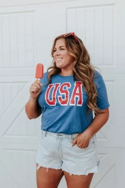 Vintage Soul TOPS THE USA THROWBACK TEE IN ROYAL BLUE