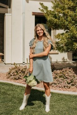 Blue Buttercup DRESSES THE SETH RIBBED KNIT DRESS IN SEAFOAM