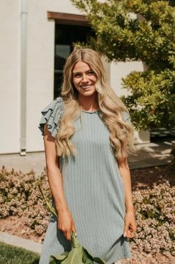 Blue Buttercup DRESSES THE SETH RIBBED KNIT DRESS IN SEAFOAM