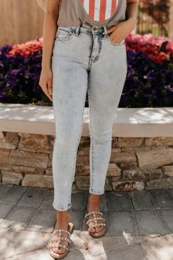 AAAAA Fashion THE ACID WASH DENIM ANKLE SKINNY JEAN BOTTOMS