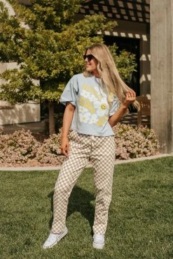 Honestee THE HAVE A GOOD DAY FLORAL GRAPHIC TEE IN OCEAN BLUE TOPS